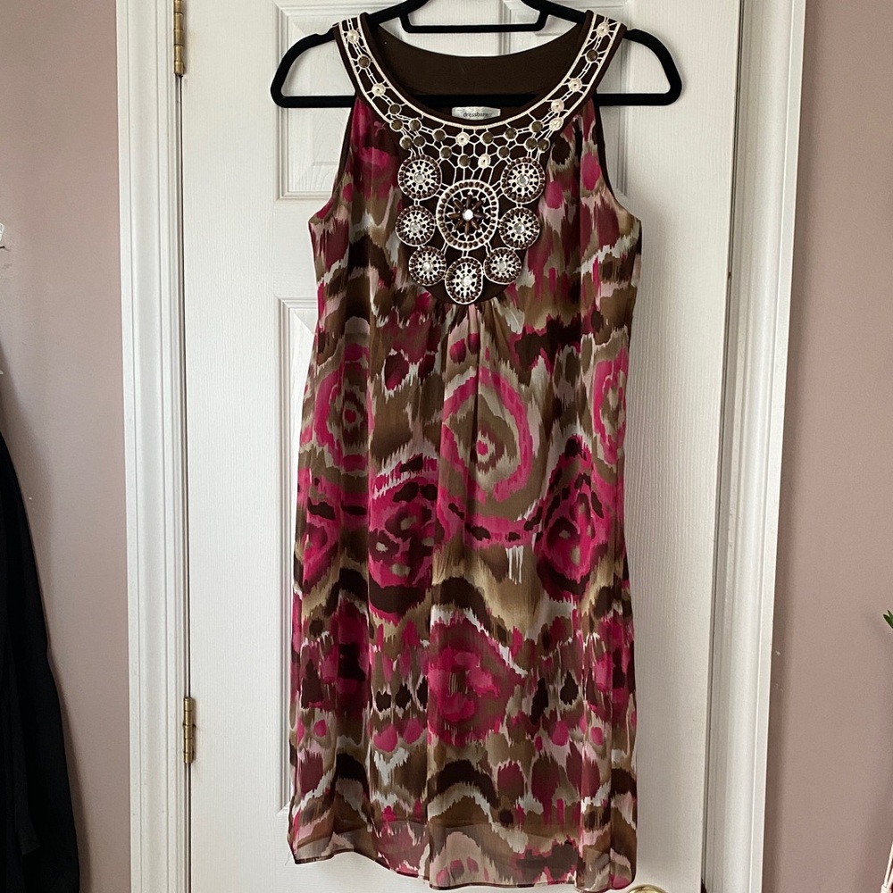 Dressbarn Pink and Brown Patterned Mini Dress